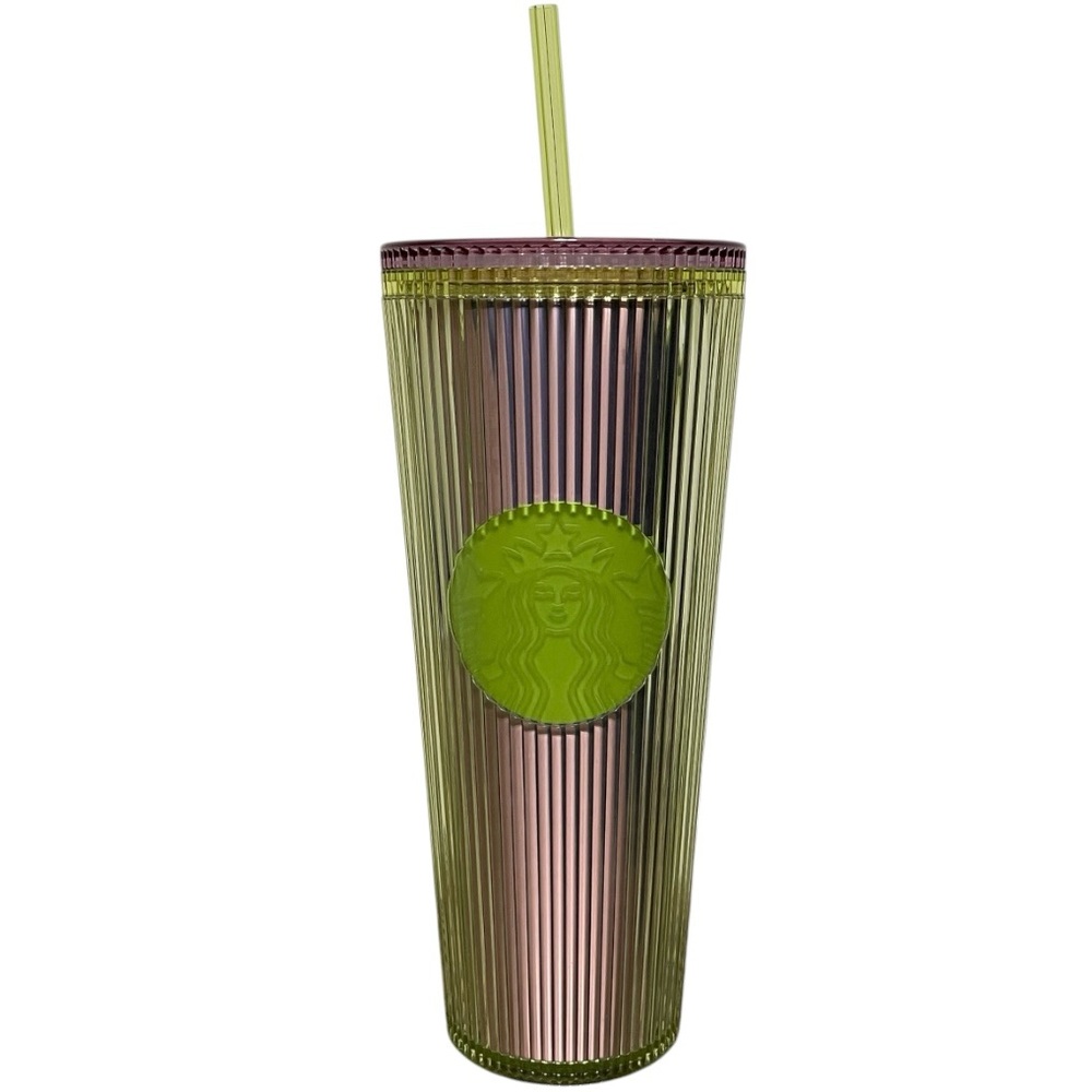 NEW Starbucks Venti Tumbler Iridescent Green Siren Logo Cold Drinks with Straw